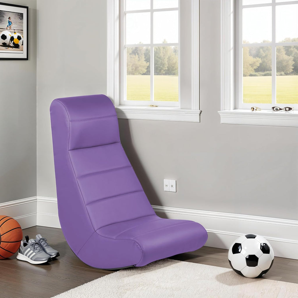 Factory Direct Partners Soft Ergonomic Horizontal Soft Floor Video Rocker - Cushioned Ground Chair Great for Reading, Gaming or Watching TV for Kids, Teens and Adults - Purple, 10498-PU