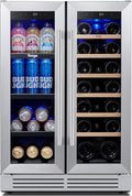 Yeego Wine and Beverage Refrigerator, 24 Inch Dual Zone Wine Fridge with Glass Door, 36-72℉ Beer Cooler Holds 20 Bottles and 60 Cans, Built-In or Freestanding Beverage Cooler for Home Bar Office