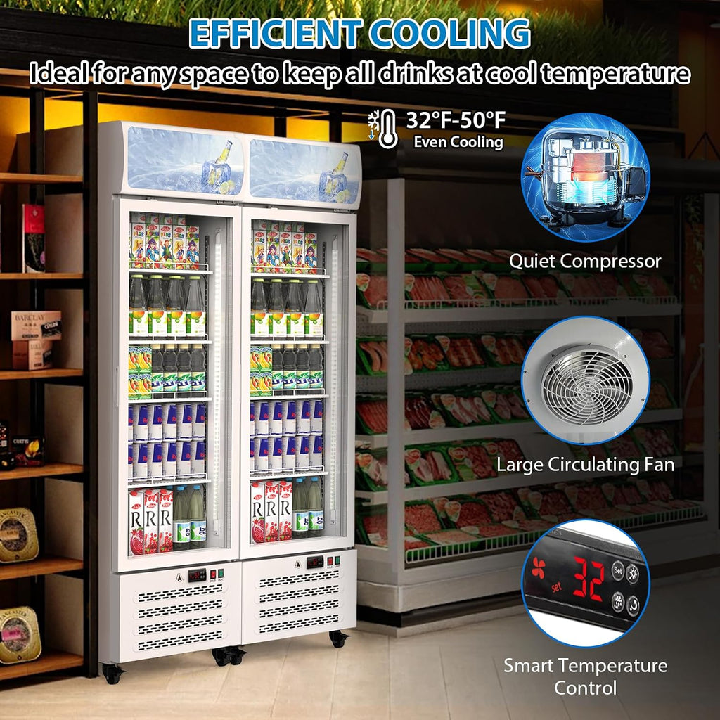 PeakPursuit Commercial Display Refrigerator, 11.3 Cu.Ft. Glass Door Beverage Refrigerator Upright Display Fridge With LED Light and Adjustable Shelves for Home Restaurant Grocery