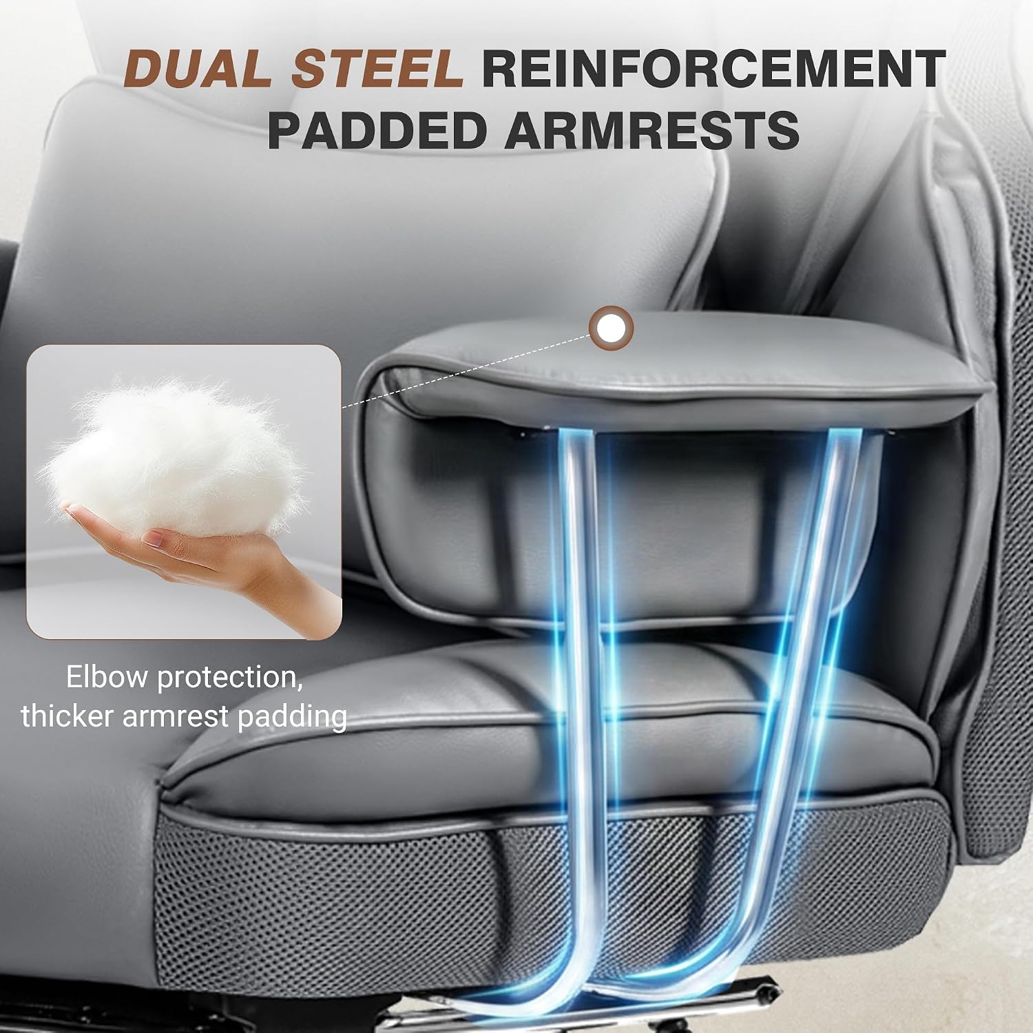 ALLGOD Office Chair Comfy, Big and Tall Executive Leather Chair, High Back Ergonomic Wide Chair with Footrest, Reclining Computer Desk Chair, Heavy Duty Gaming Chair with Padded Arm and Pillow, Grey