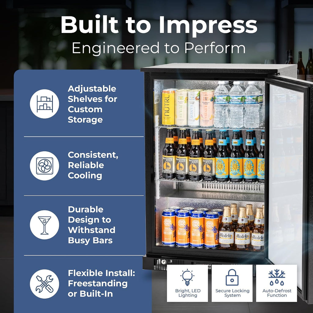 Procool 1-Door Counter Height Beverage Refrigerator - 24' Wide Energy Efficient Black Bar Fridge With LED Lighting - Commercial Back Bar Cooler