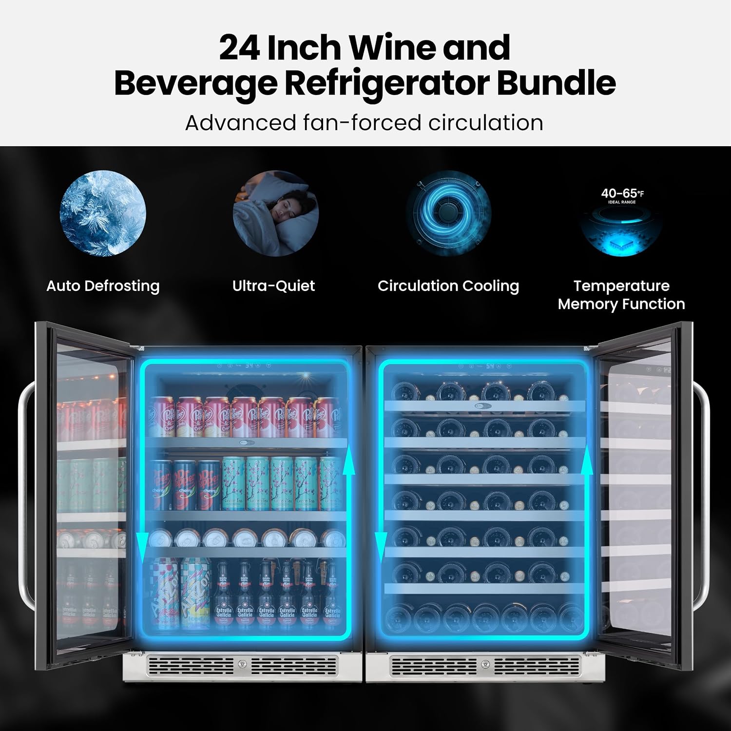 Whynter 48 inch Wine Fridge Cooler 54 Bottles 140 Cans Wine Refrigerator Under Counter with Glass Door 3 LED Built-in or Freestanding Fridge Adjustable Shelves for Home Bar Kitchen 11.3 cu.ft