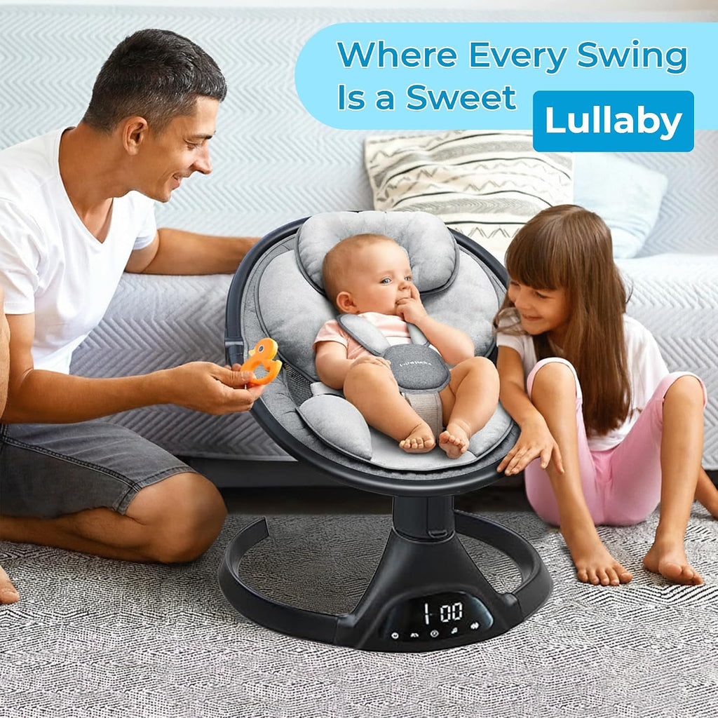 Lulabelle Baby Swings for Infants, 3-in-1 Infant Swing, 5 Sway Speeds | 10 Preset Lullabies & Bluetooth, Portable Newborn Swing for Home or Travel | Electric Baby Swing with Adjustable Height