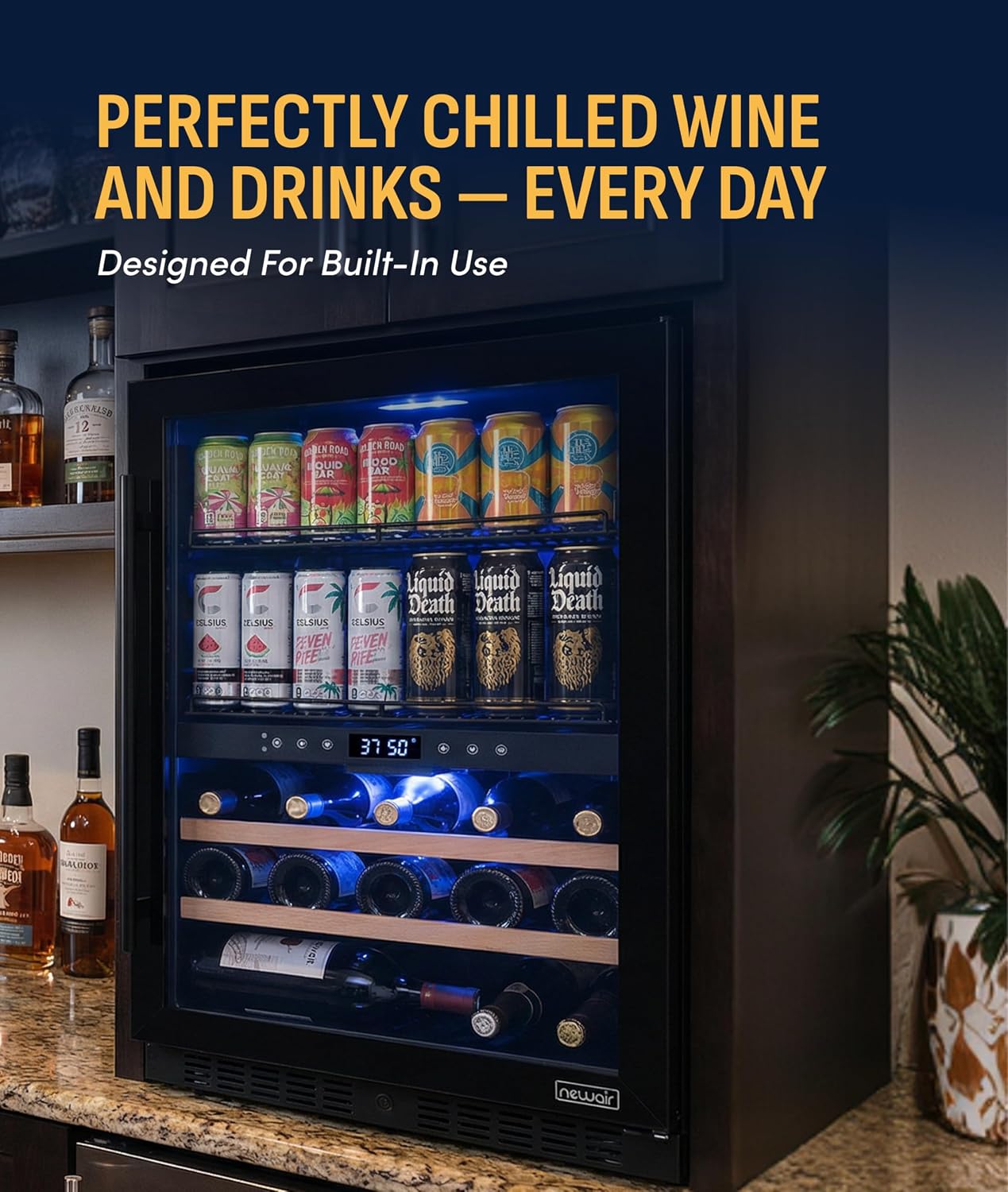 NewAir 24' Dual Zone Beverage Refrigerator & Wine Cooler for 24 Bottles & 100 Cans | Freestanding or Built-In Under Counter Mini Fridge for Beer, Wine and Soda | Stainless Steel