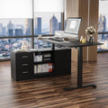 Homsee Home Office L Shaped Electric Standing Desk with Drawers and Shelves, Height Adjustable & Shape Reversible Stand up Desk, 63' Computer Executive Corner Table, Black