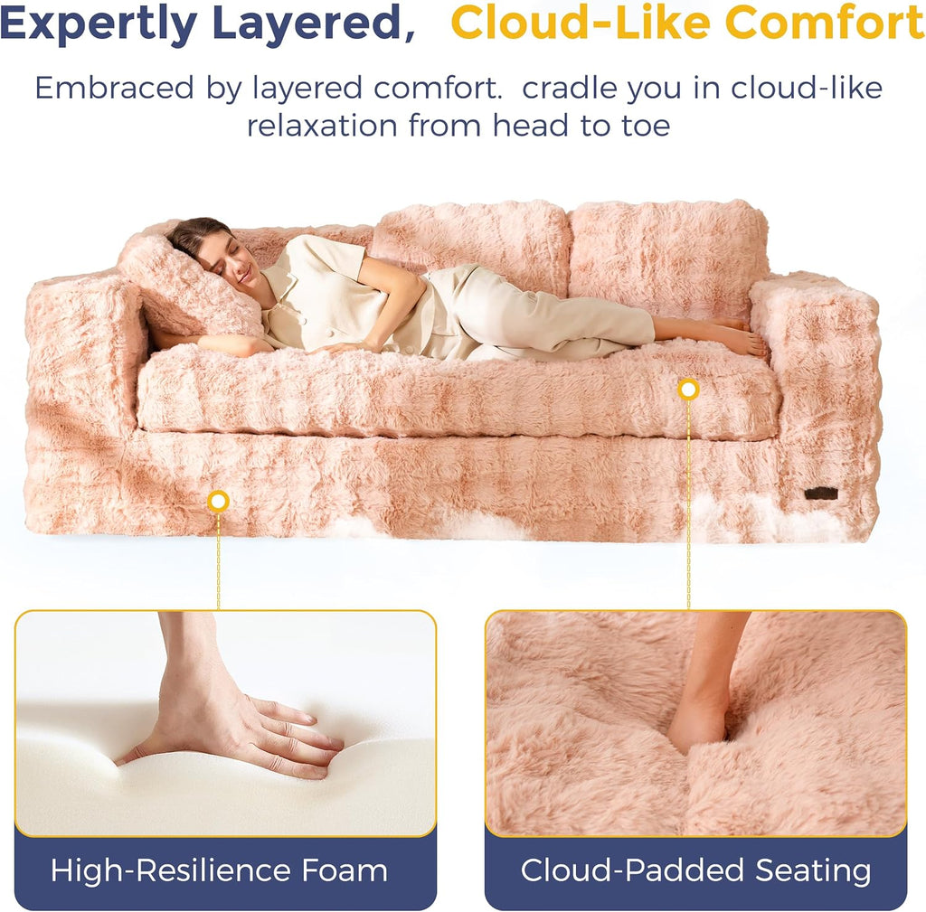 MAXYOYO 3-Seater Boneless Sofa Couch, Modern Bubbled Sofa for Living Room, Soft Bean Bag Chair High-Density Foam Couch with Pillows, No Assembly Required