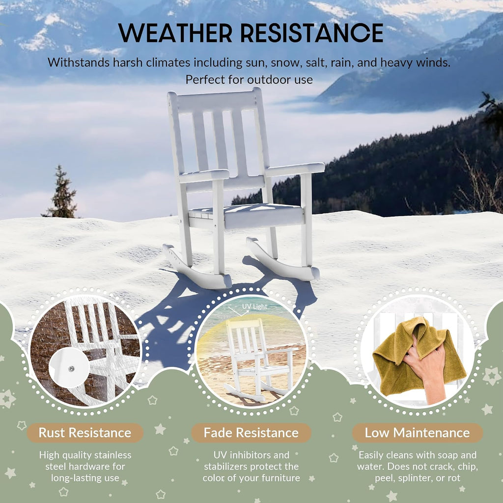 WestinTrends Malibu Outdoor HDPE Plastic Preschool Toddler Rocking Chairs (Set of 2), White