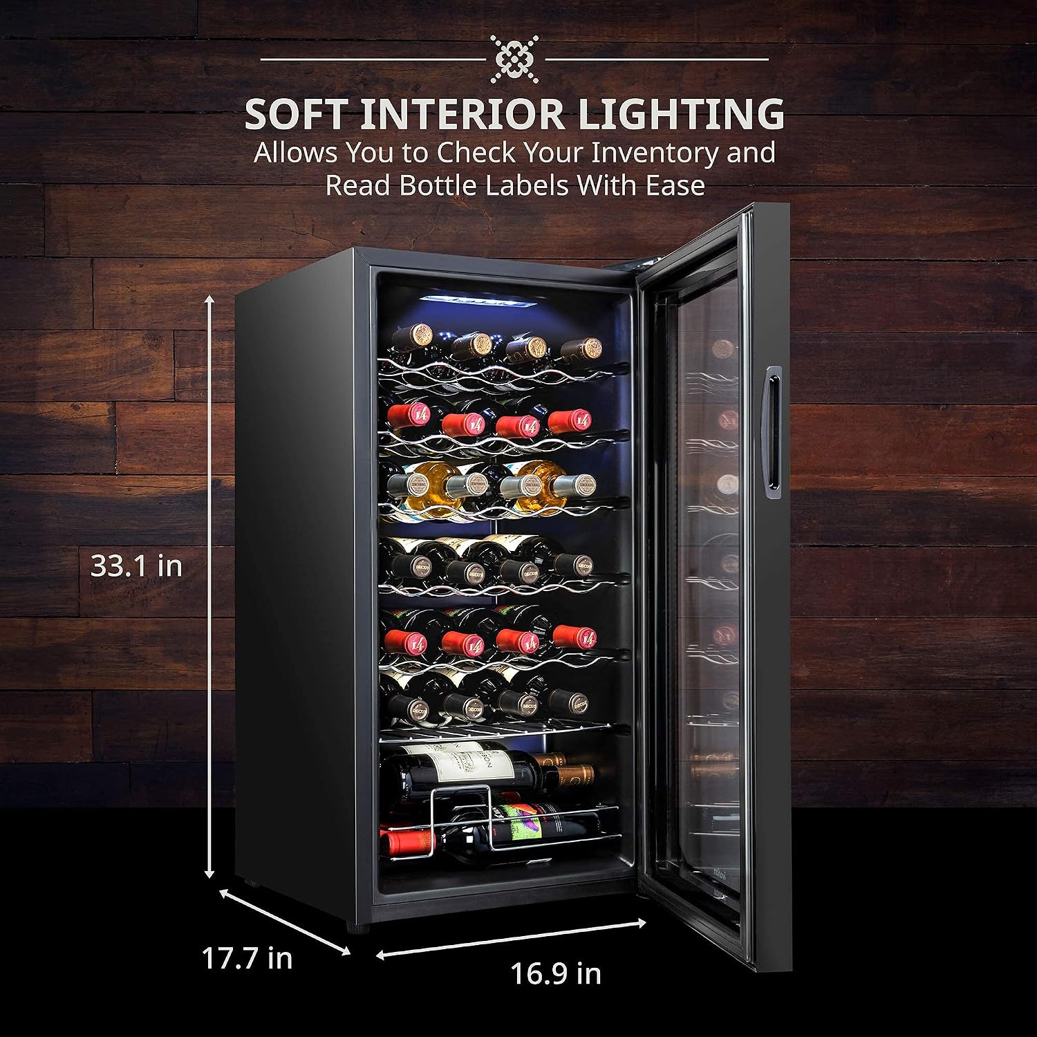 Ivation 28 Bottle Compressor Wine Cooler Refrigerator with Wi-Fi Smart App Control Cooling System | Large Freestanding Wine Cellar Fridge For Red White Champagne or Sparkling, Black Glass Door & Lock