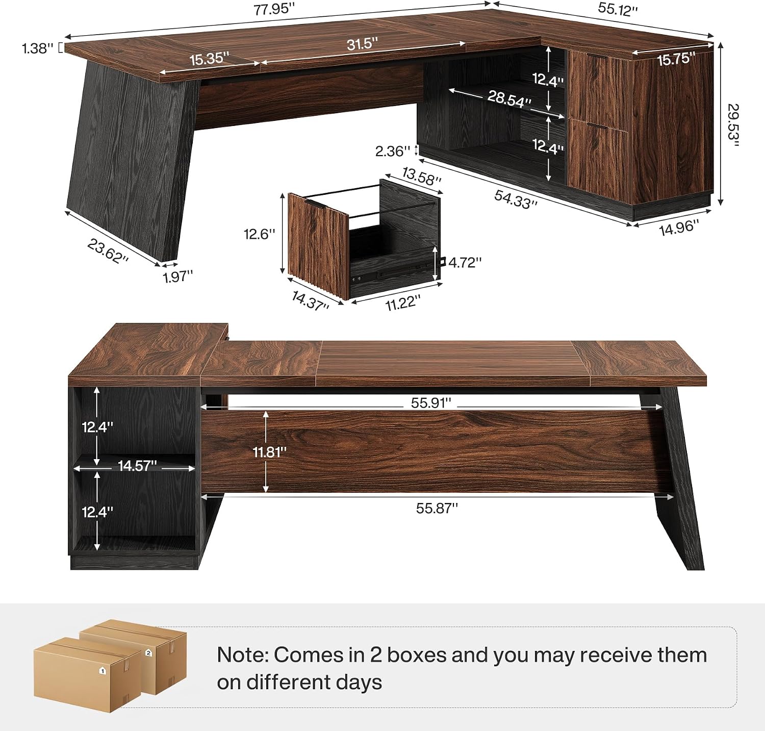 Tribesigns 78' L Shaped Executive Desk, Large Office Desk with Drawers and Storage Shelves, Modern Corner Computer Table Business Furniture for Home Office (Walnut & Brown)