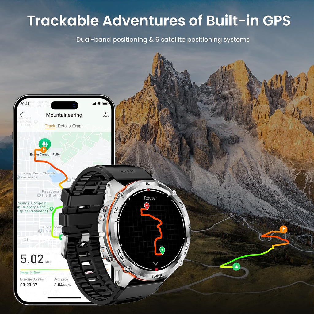 KOSPET Tank T3 Ultra 2 Smart Watch GPS for Men, 5ATM Waterproof, Pressure&Altitude&Compass, Extra-Large Battery, Full Metal Body Rugged Military Smartwatch Bluetooth Calling-1.43' AMOLED Display