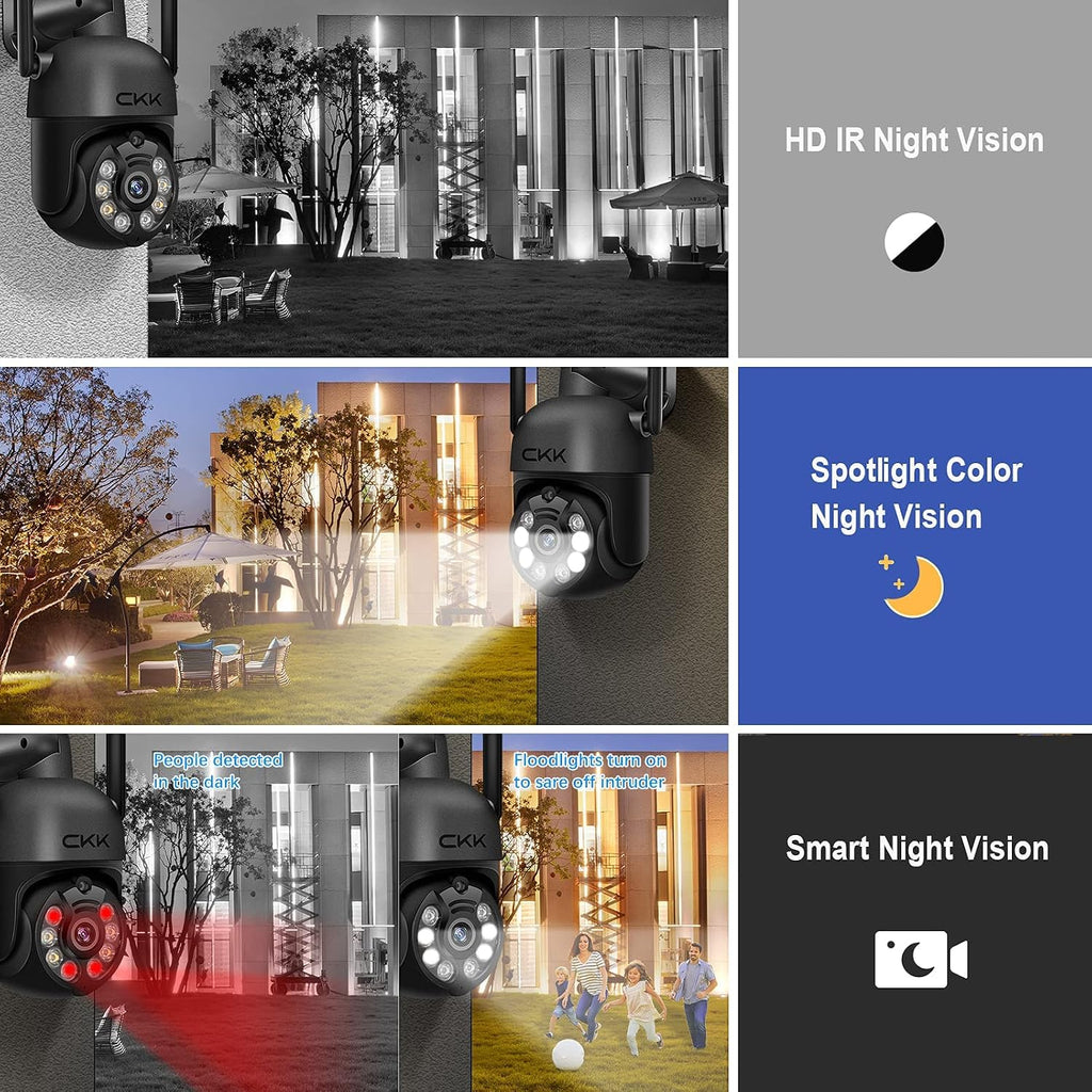 [10CH, Upgrading 5MP] CKK Wireless Security Camera System with 1TB HDD, 4pcs PTZ Cameras Outdoor Indoor, 3K WiFi Surveillance NVR System with Floodlights & Siren Alarm, 2 Way Audio, Waterproof