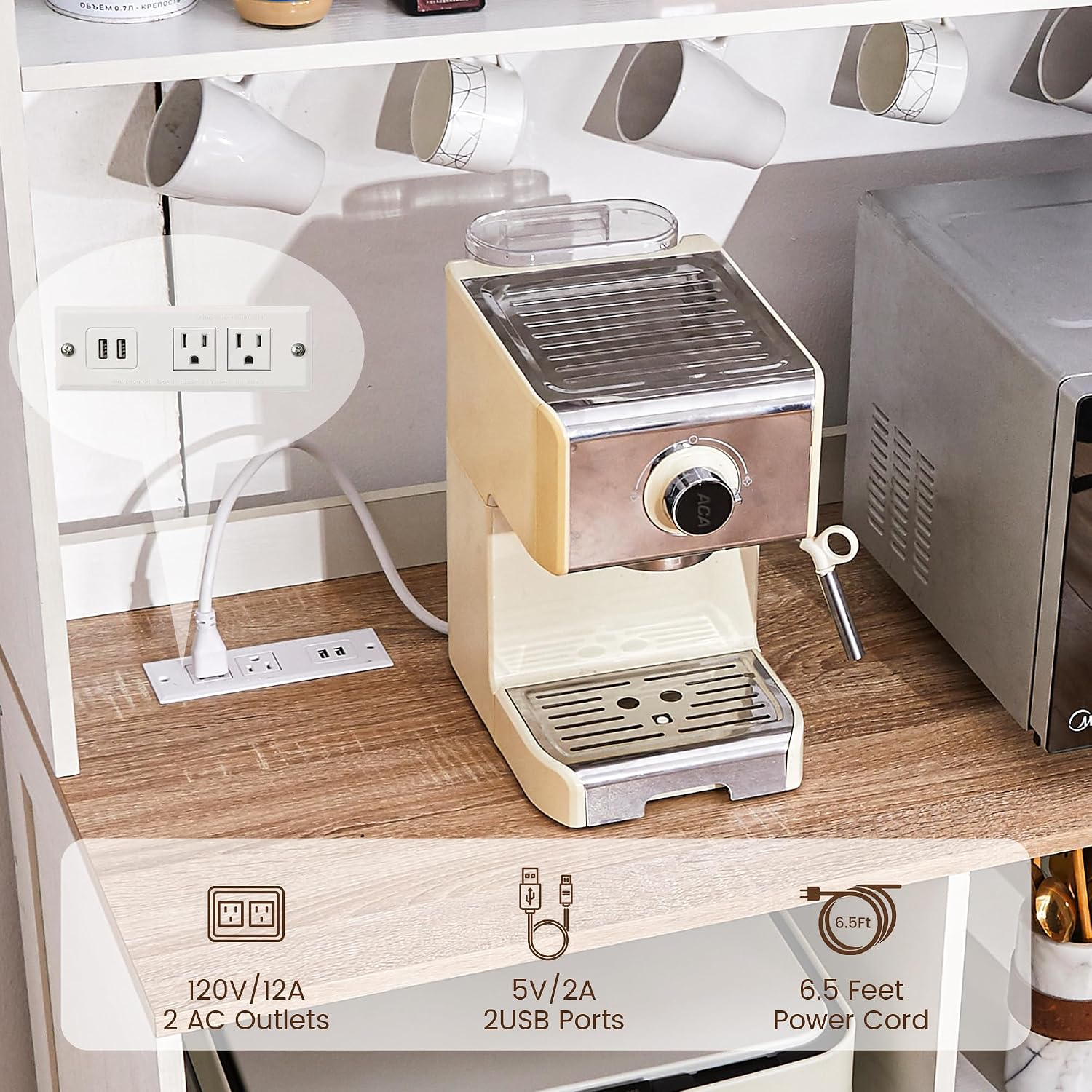 Mini Fridge Cabinet with Storage, Coffee Bar Cabinet with Mini Fridge Space and Power Outlet, Liquor Wine Bar Cabinet with Microwave Shelf, Beverage Station for Kitchen, Dorm, Living Room