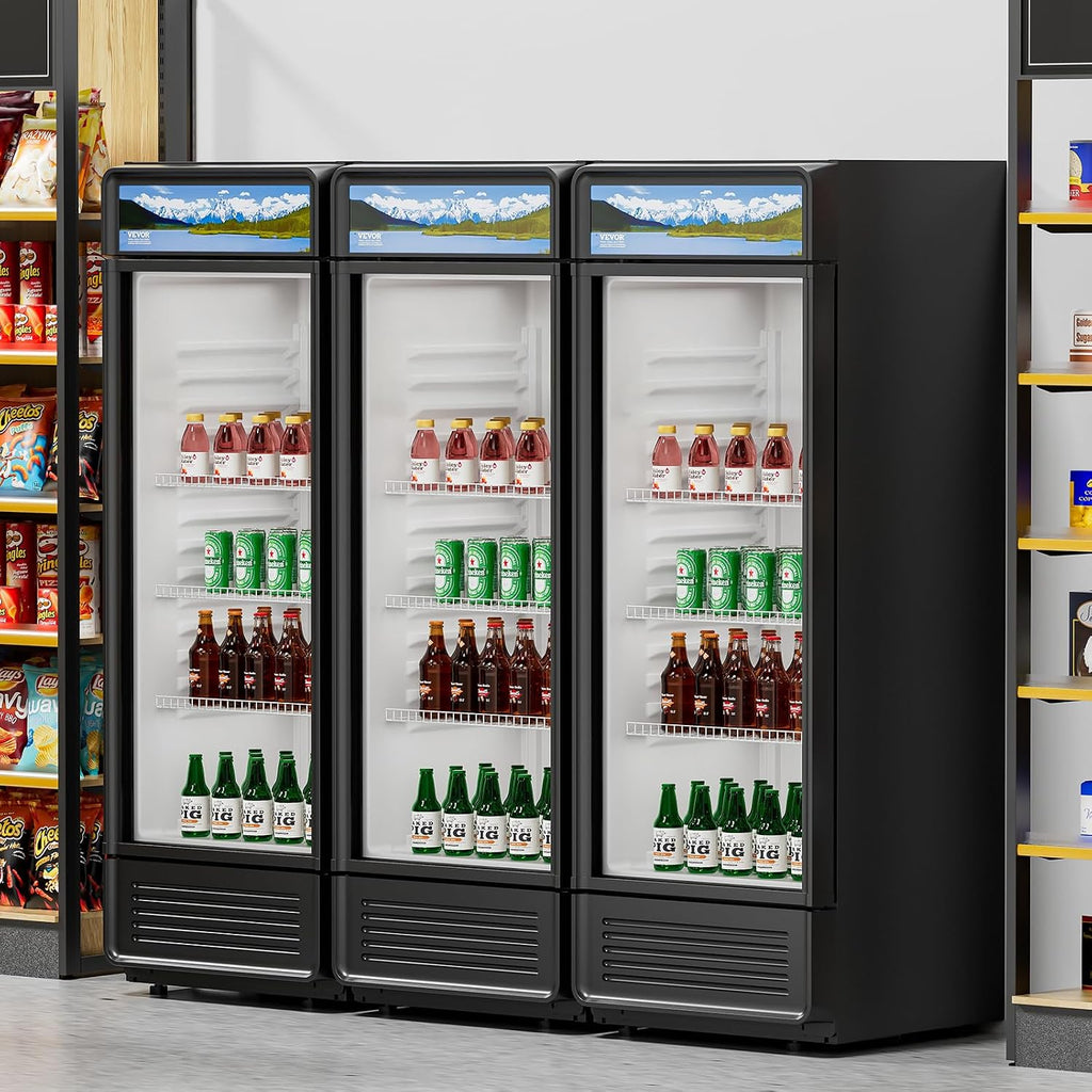 VEVOR Commercial Merchandiser Refrigerator, 6.9 CU.FT Glass Door Display Refrigerator, Beverage Refrigerator Cooler Merchandiser with Adjustable Shelves, Soft LED Light, Customizable Lightbox, Black