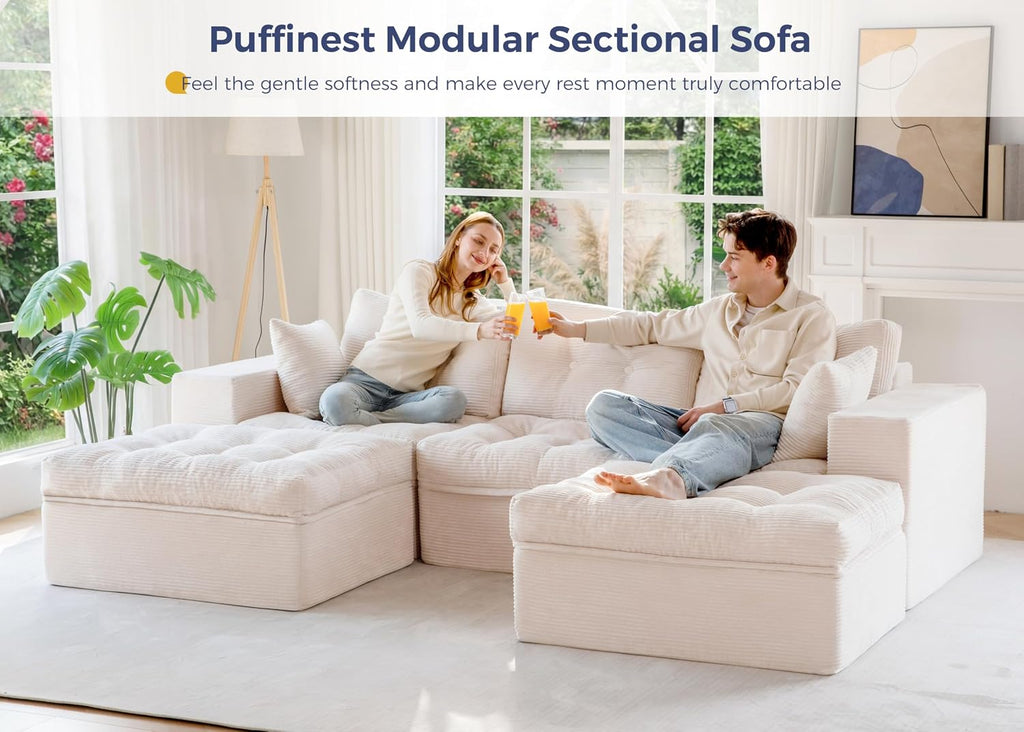 MAXYOYO 104' U Shaped Modular Sectional Sofa with 2 Ottomans, Cloud Boneless Couch with Layered Cushion, Flexible Module Combination Sofa for Living Room, No Assembly Required, Beige