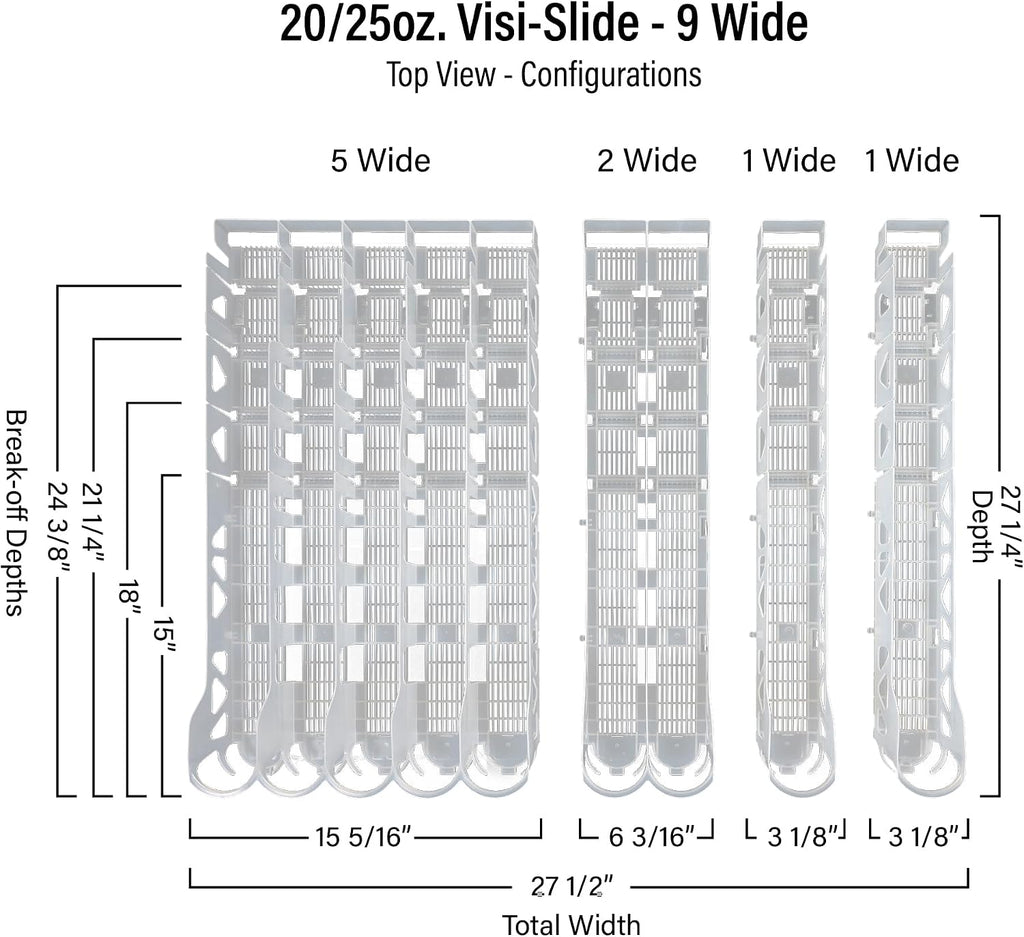 Visi-Slide 20oz Soda Beverage Dispenser - Gravity Fed Glide for Angled Shelves for Coolers, Commercial Refrigerators, Cold Vaults (Pack of 6) Drink Organizer for Cans, Bottles and More