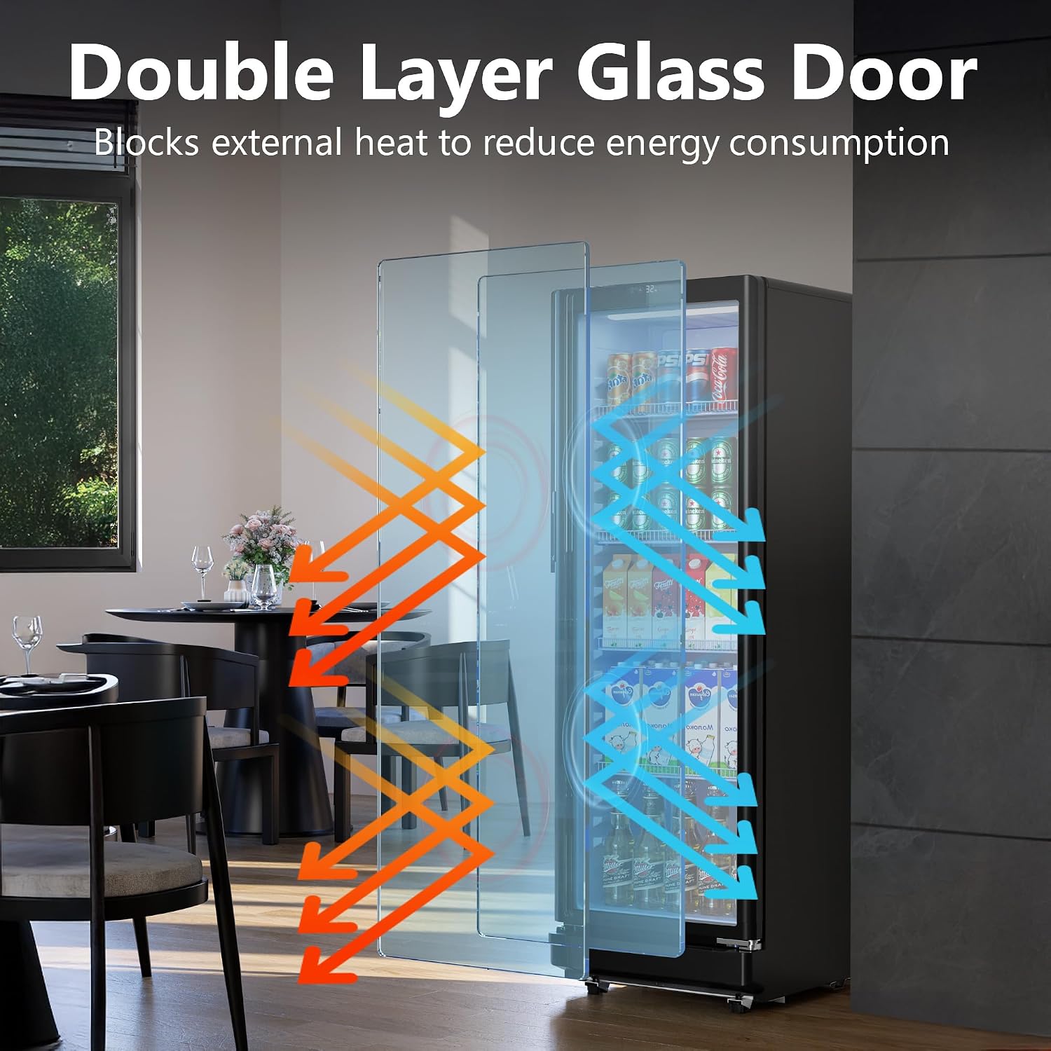 7 Cu.Ft Commercial Refrigerators, Display Fridge with Locking, Key & LED, Outdoor Beverage Refrigerator with Double-Tempered Glass Door, Beverage Cooler for Bar, Office, Restaurant