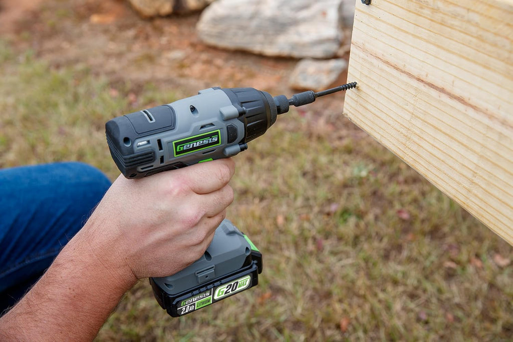 Genesis G20MAX 20V Drill/Impact Driver Combo Kit, LED Light Metal Ratcheting Chuck, 450 in-lbs drill, 1600 in-lb Impact Driver Two 2.0Ah Batteries, Charger, and Storage Bag GL20DIDKB2
