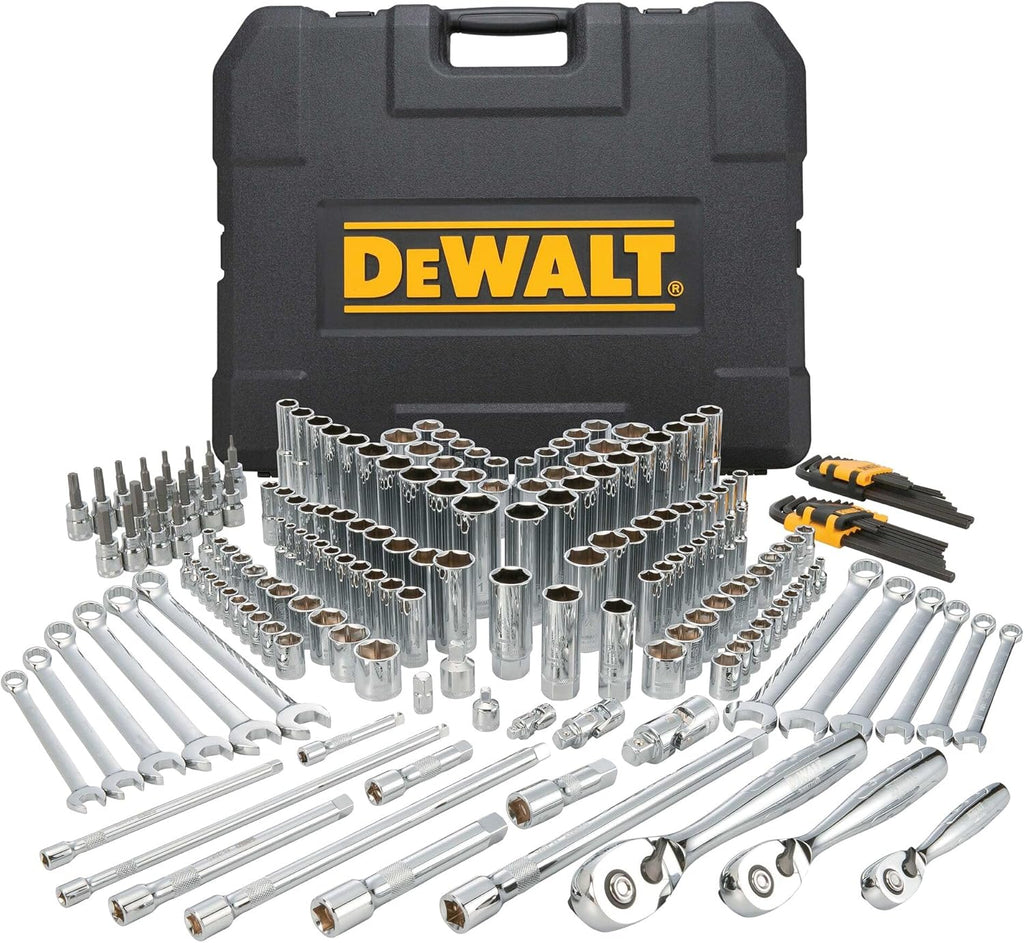 DEWALT Mechanics Tools Kit and Socket Set, 204-Piece Dewalt Tool Set, 1/4' & 3/8' & 1/2' Drive, Metric/SAE Deep and Shallow Sockets, 3/8' Hex Bits, Torx Bits, Spark Plugs, Wrenches (DWMT72165)