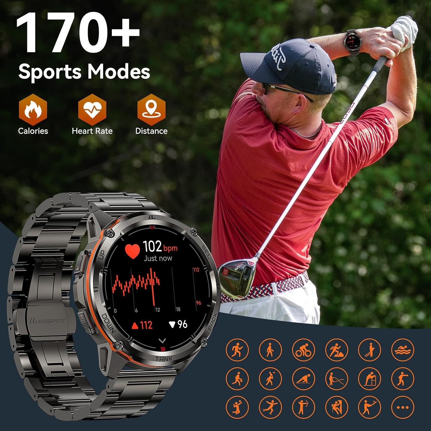 KOSPET Tank T3 Ultra GPS Smart Watch for Men-Pressure/Altitude/Compass, Extra-Large Battery, Stainless Steel Unibody Rugged Military Smartwatch Make/Answer Call, 5ATM Waterproof (2 Bands)