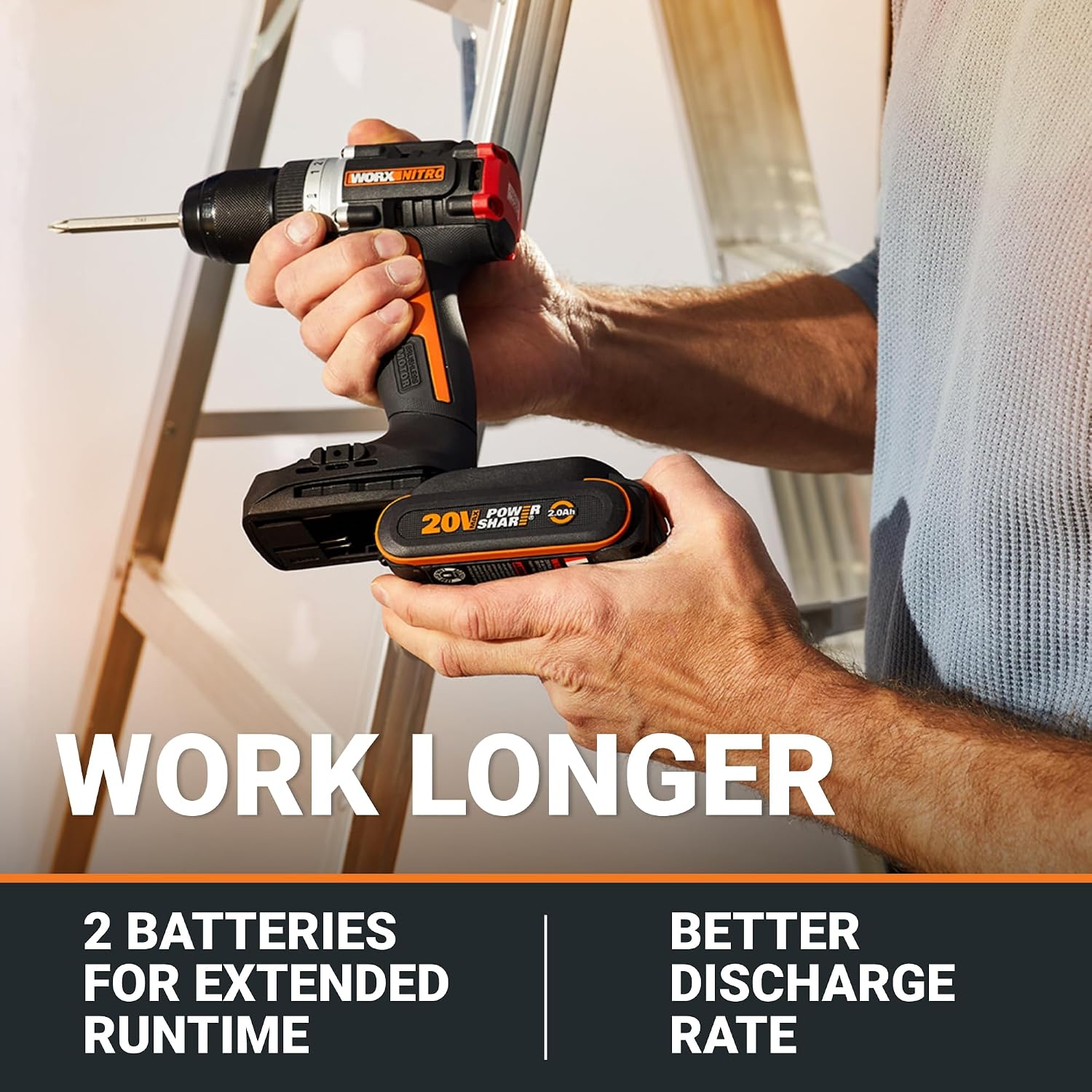 Worx Nitro 20V Cordless 1/2' Drill Driver With Brushless Motor - Compact & Lightweight Set Only 6' and 3 lbs. - Power Share Compatible WX130L - Batteries & Charger Included, Black