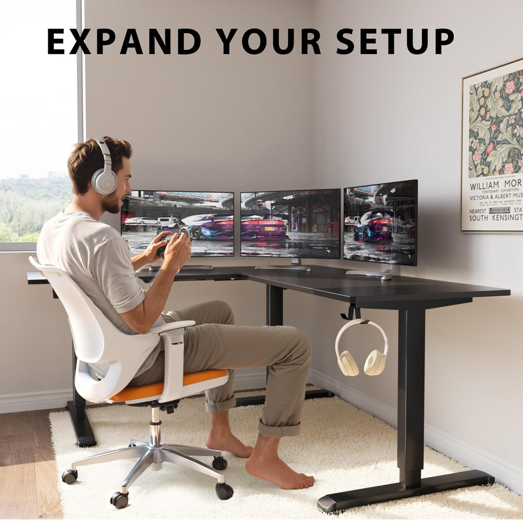 Shahoo L-Shaped Electric Standing Desk, 63 x 48 Inches Height Adjustable Coner Table, Home Office Computer Workstation, Black, 63 x 48 Inch