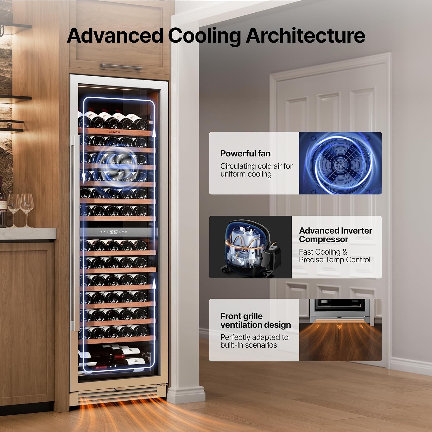 Ca'Lefort 155 Bottle Wine Fridge - 24 Inch Dual Zone Wine Cooler 40-65°F with Bottom Drawer, 13 Adjustable Shelves & 3 LED Lights, Energy Star Certified Built-in or Freestanding for Home/Bar/Kitchen