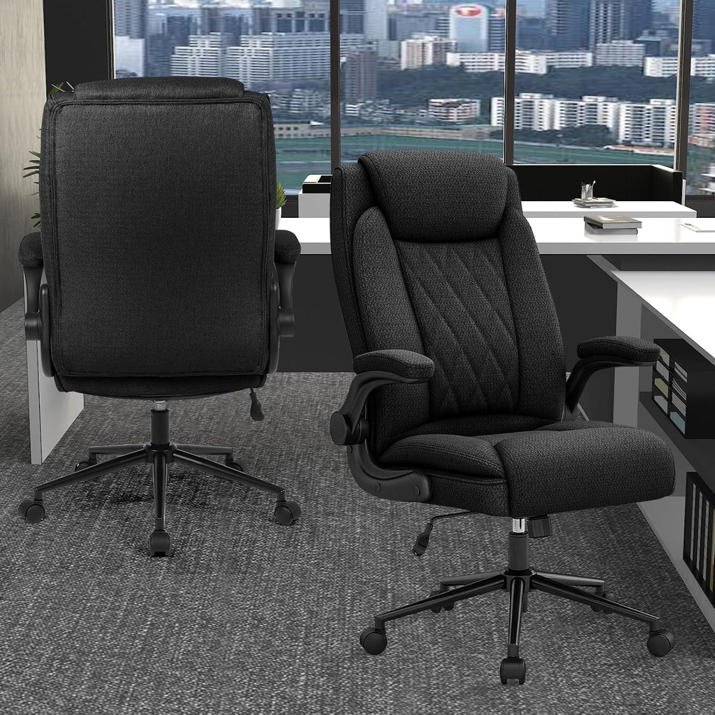 ralex-chair Big and Tall Office Chair -500 lb Office Chair for Big Man, Fabric High Back Office Desk Chair with 120° Tilt Rock,Computer Desk Chair with flip up arm - Black