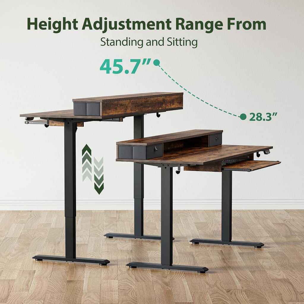 Agilestic Electric Standing Desk with 2 Drawers and Keyboard Tray, 55 x 24 Inches Ergonomic Adjustable Height Desk with Storage, Sit Stand up Computer Workstation, Rustic Brown