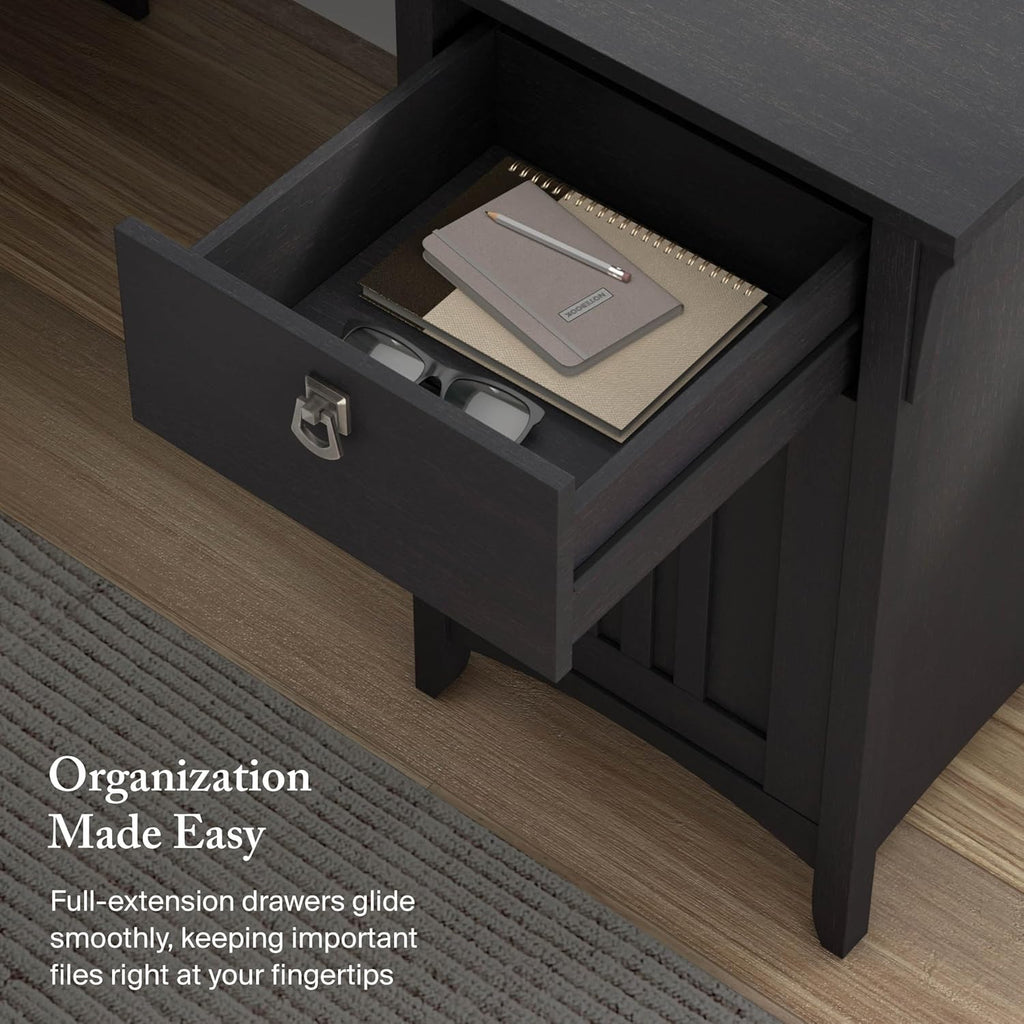 Bush Home L Shaped Desk with Storage for Home Office, Modern Farmhouse Corner Table with Drawers and Cabinets, Salinas Collection, Vintage Black