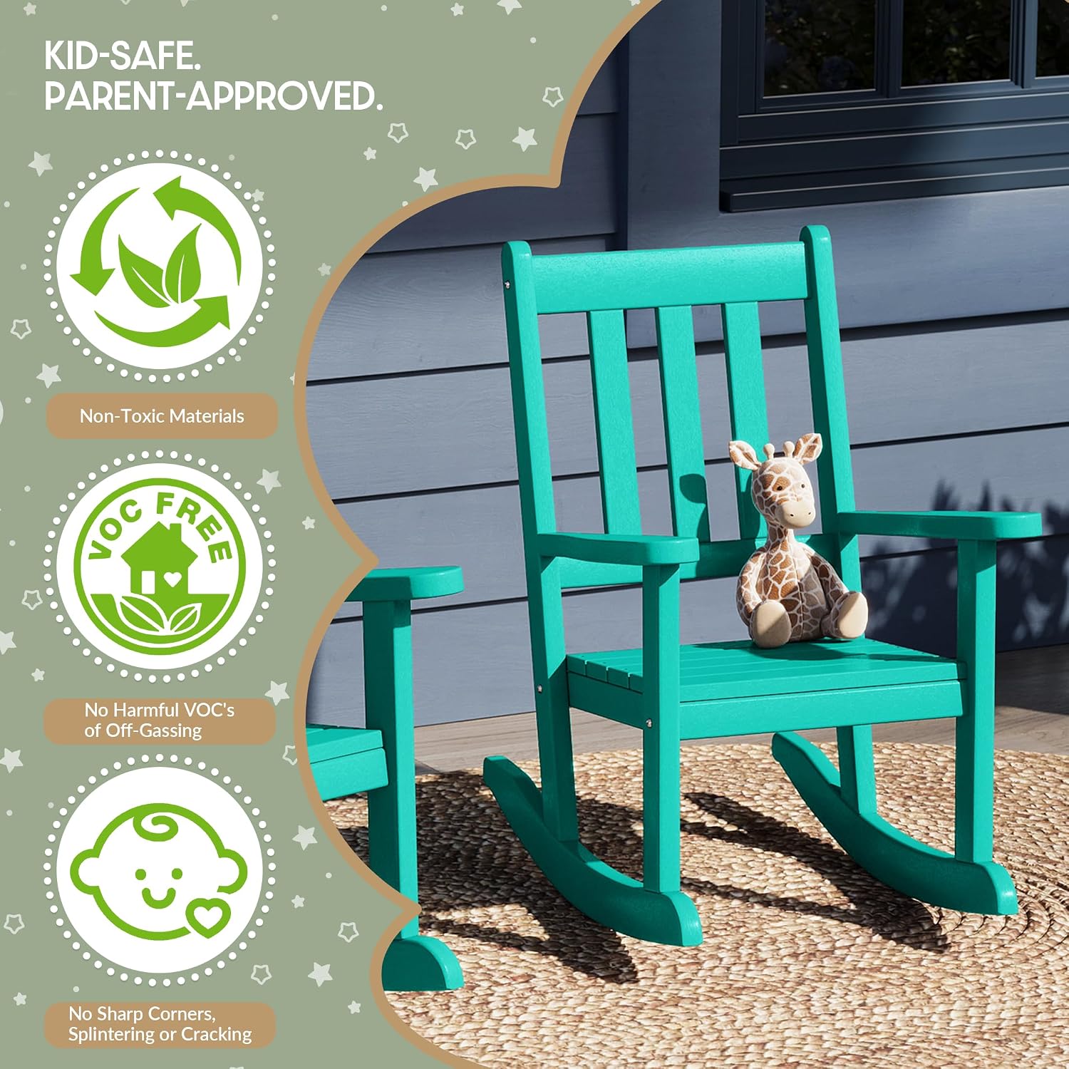 WestinTrends Malibu Outdoor HDPE Plastic Preschool Toddler Rocking Chairs (Set of 2), Turquoise