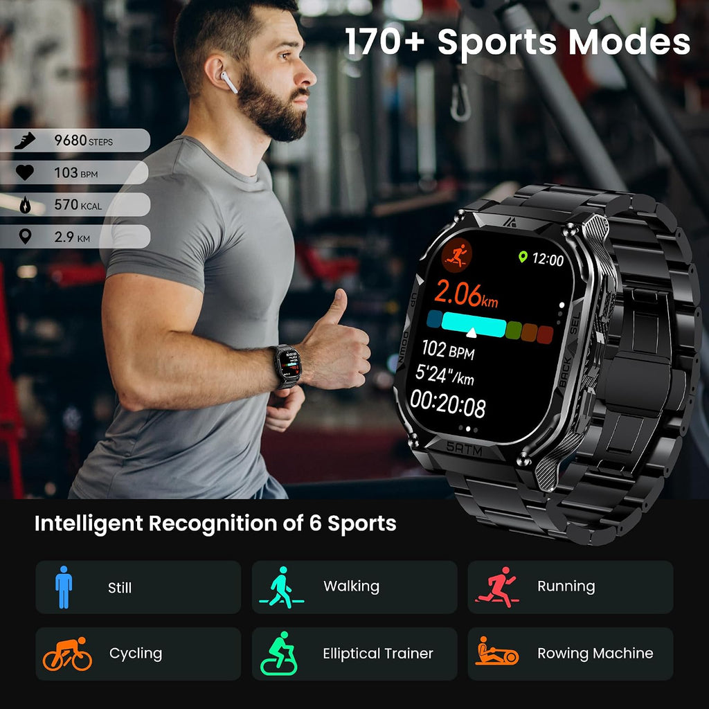 AMAZTIM GPS Smart Watch for Men, 6 Satellite Positioning, Compass, Stainless Steel Body, 50M Waterproof, 480mAh Extra-Large Battery, Answer/Make Call, 1.96' AMOLED Screen, Compatible for Android iOS