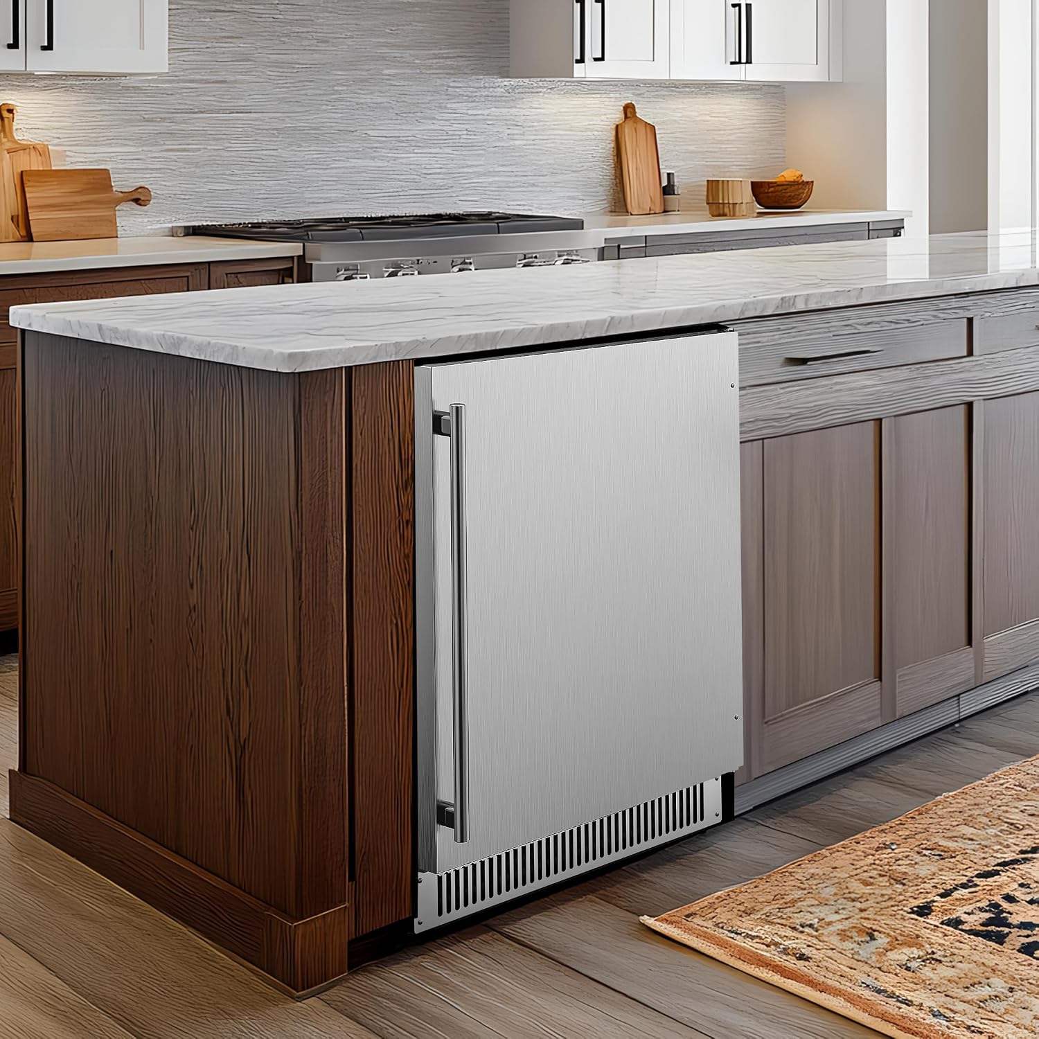 Coolski 24 Inch Beverage Refrigerator Cooler Under Counter, 180 Cans Outdoor Refrigerator for Patio, Built-In or Freestanding Fridge with Stainless Steel Door for Home Bar Kitchen, ETL, NSF Approved
