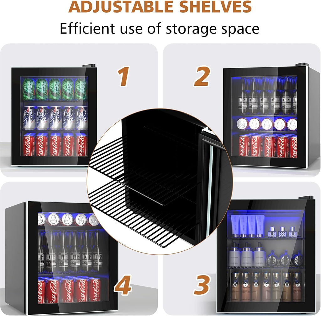 ARLIME Mini Fridge, Drink Cooler, 60 Can, Beverage Refrigerator with Glass Door, Removable Shelves for Soda Beer Wine, Small Drink Refrigerator for Bedroom, Office, Home Kitchen, Bar, 1.6 Cu. Ft.