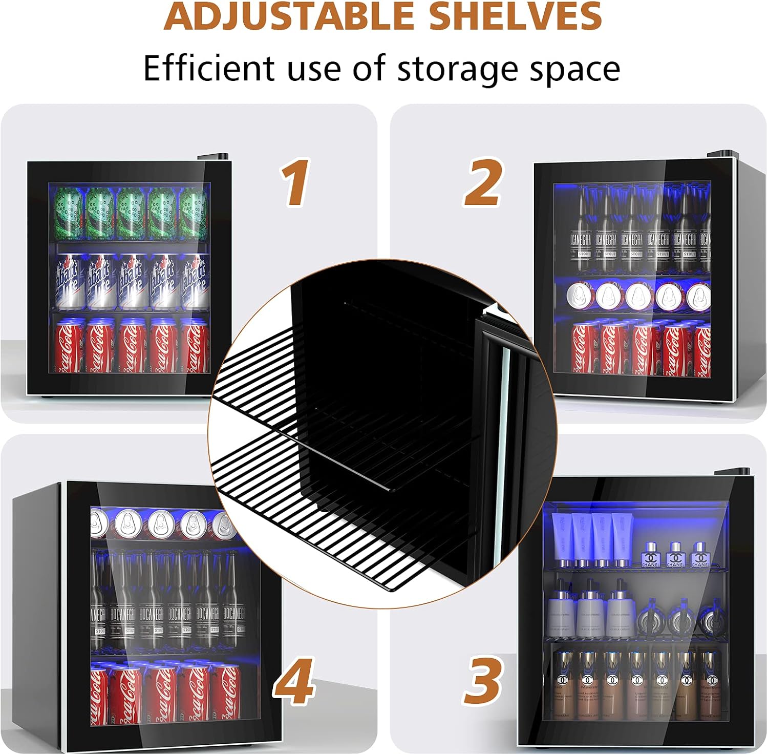 ARLIME Mini Fridge, Drink Cooler, 60 Can, Beverage Refrigerator with Glass Door, Removable Shelves for Soda Beer Wine, Small Drink Refrigerator for Bedroom, Office, Home Kitchen, Bar, 1.6 Cu. Ft.