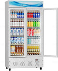 42'W Commercial Glass Door Display Refrigerator 30 Cu.ft White Cooler Beverage Fridge with LED Light and 10 Shelves for Cafe Restaurant Store Bar