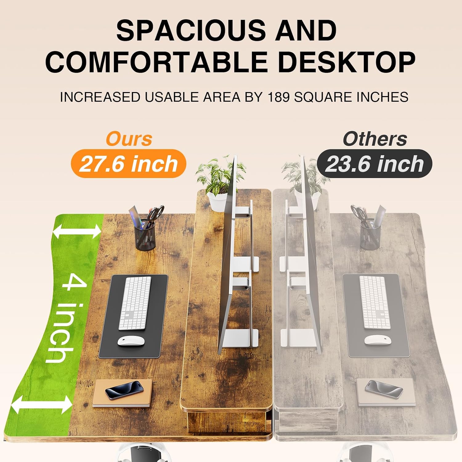 Veken 47.2'×27.6' Standing Desk with Storage Drawers, Adjustable Height Computer Table with Monitor Shelf, Home Office Desk for Study, Gaming, Workstation, Brown