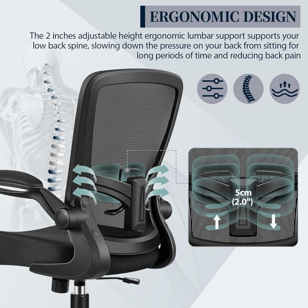 FelixKing Office Chair, Ergonomic Desk Chair with Adjustable Height and Lumbar Support Swivel Lumbar Support Desk Computer Chair with Flip up Armrests for Conference Room (Black),Pack of 2