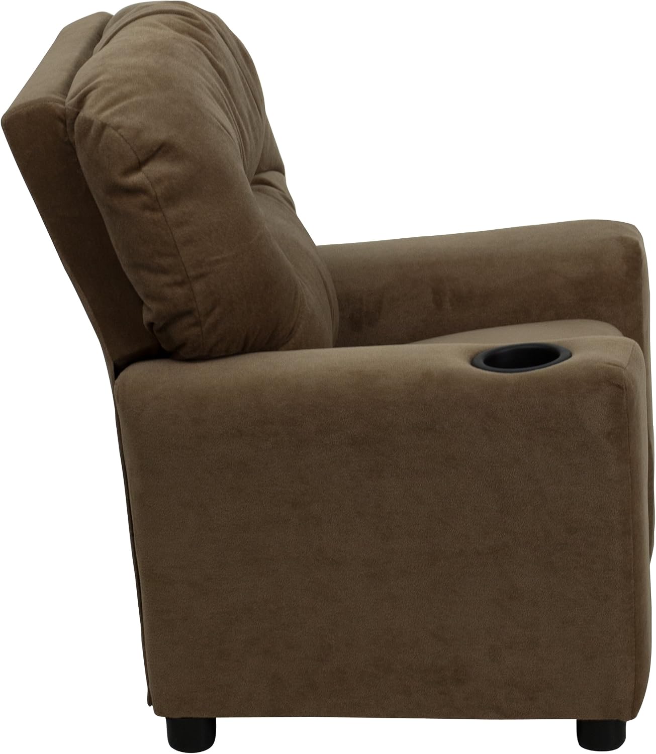 EMMA + OLIVER Brown Microfiber Kids Recliner with Cup Holder