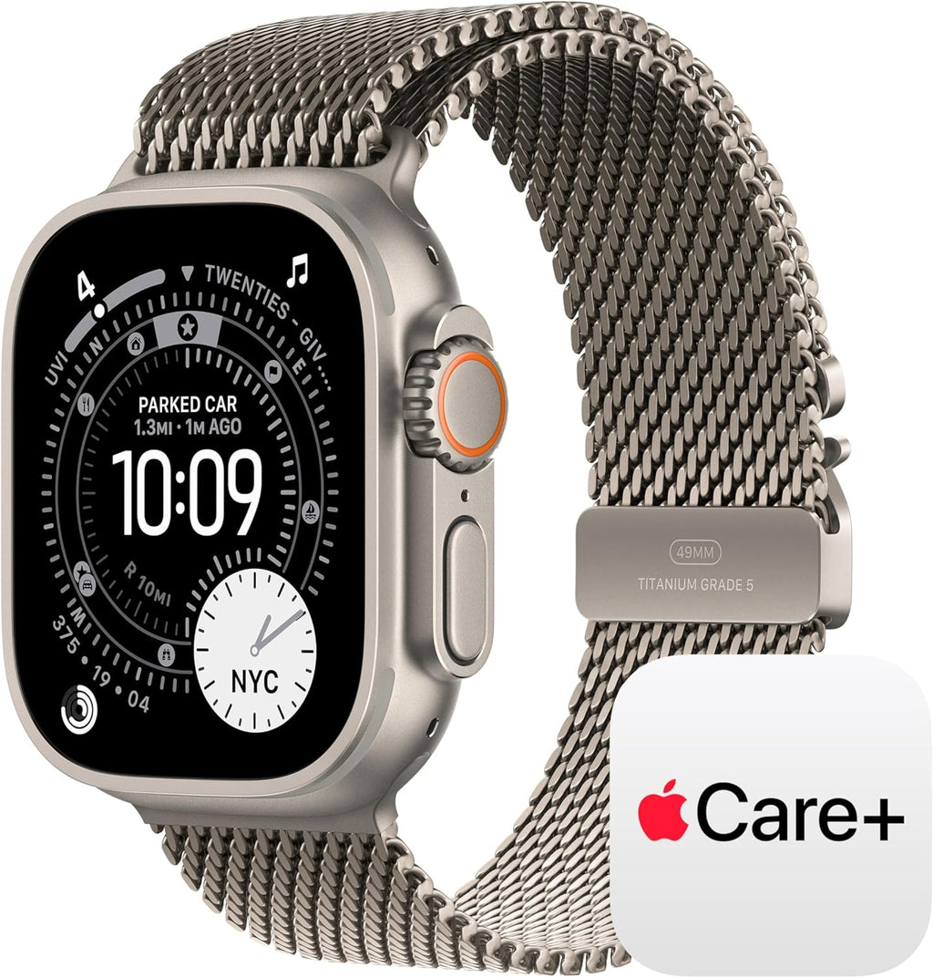 Apple Watch Ultra 3 [GPS + Cellular 49mm] Running & Multisport Smartwatch w/ Rugged Titanium Case w/ Natural Titanium Milanese Loop - S w/ AppleCare+ (2 years)