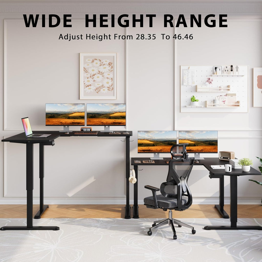 Shahoo L-Shaped Electric Standing Desk, 63 x 48 Inches Height Adjustable Coner Table, Home Office Computer Workstation, Black, 63 x 48 Inch