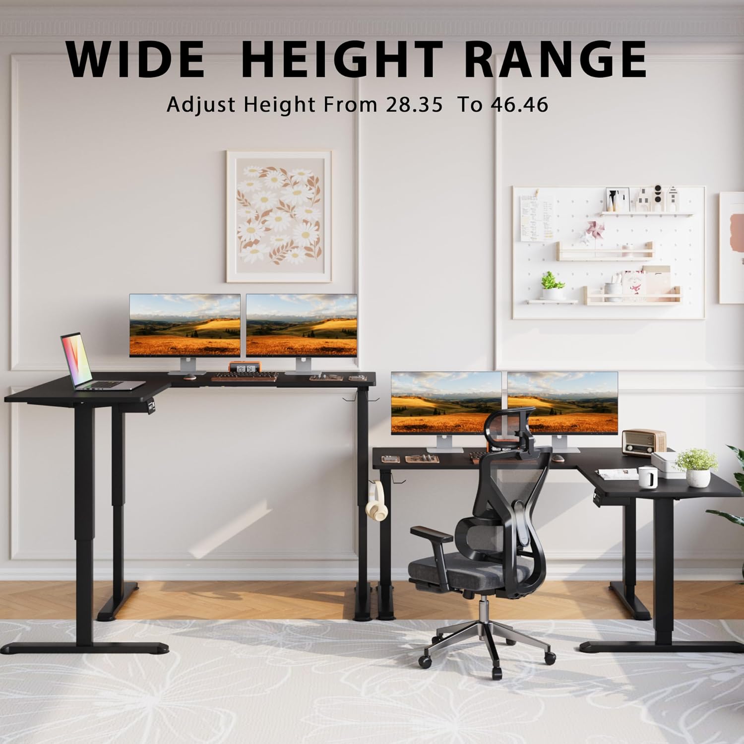 Shahoo L-Shaped Electric Standing Desk, 63 x 48 Inches Height Adjustable Coner Table, Home Office Computer Workstation, Black, 63 x 48 Inch