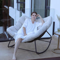 Rocking Papasan Chair, Oversized Outdoor Rocking Chair Rattan Rocking Chair with Deep Seat Thick Cushion, Patio Rocking Chair for Indoor/Porch/Garden (Beige & Black), Spring, 2026