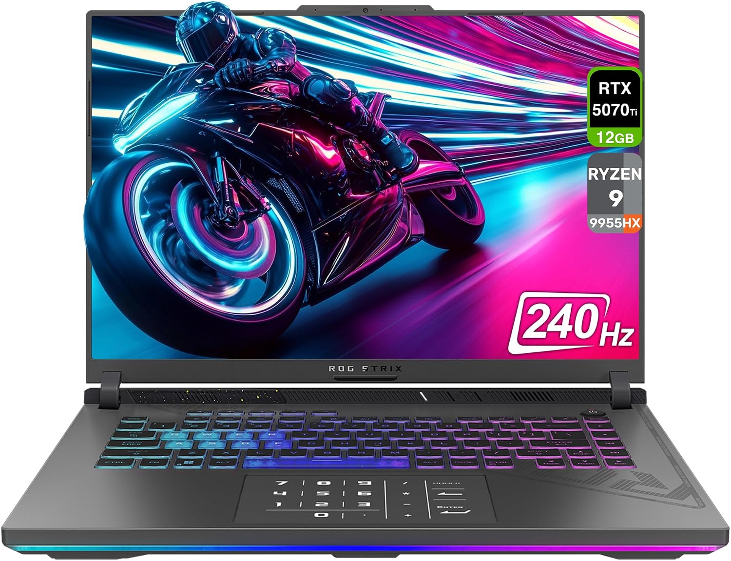 ASUS ROG Strix G16 Gaming Laptop, AMD Ryzen 9-9955HX, 32 GB DDR5 RAM, 2 TB PCIe SSD, 16' 2.5K (2560x1600) Display, Nvidia G-Force RTX 5070Ti, Backlit Chiclet Keyboard RGB, W11 Home, Eclipse Gray