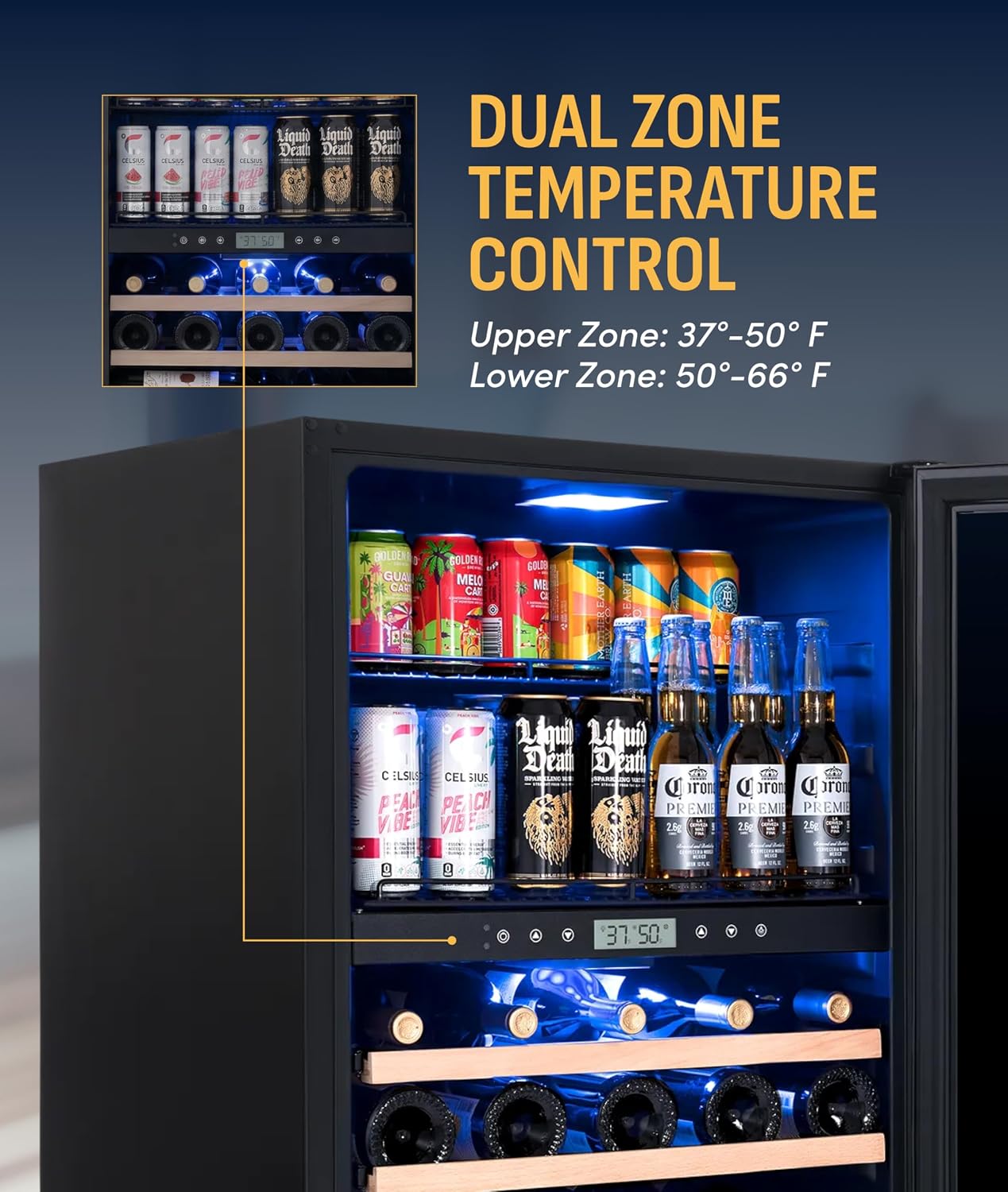 NewAir 24' Dual Zone Beverage Refrigerator & Wine Cooler for 24 Bottles & 100 Cans | Freestanding or Built-In Under Counter Mini Fridge for Beer, Wine and Soda | Stainless Steel