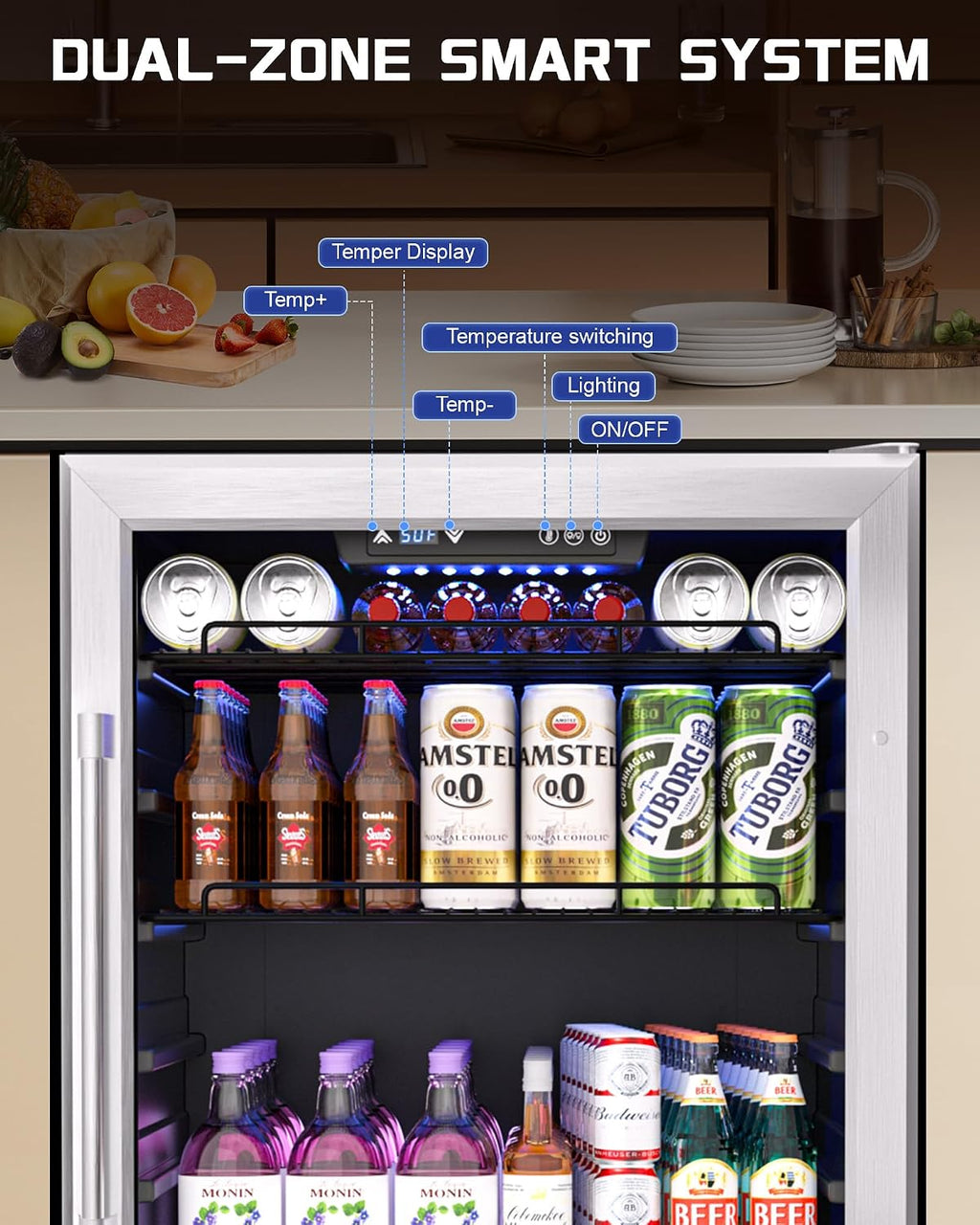 24-Inch Beverage Refrigerator, 200-Can Glass Door Cooler with Adjustable Shelves, Quiet Cooling, Freestanding or Under-Counter – Compatible with Beer, Soda, Wine, Milk, Suita