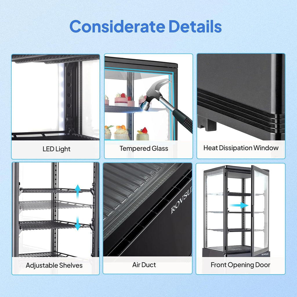 ROVSUN 3 Cu.Ft Display Refrigerator Commercial, Beverage Refrigerator Cooler Glass Door Merchandiser Fridge w/LED Air-cooling Automatic Defrost Front Opening Door for Cafe Restaurant Cafe ETL NSF