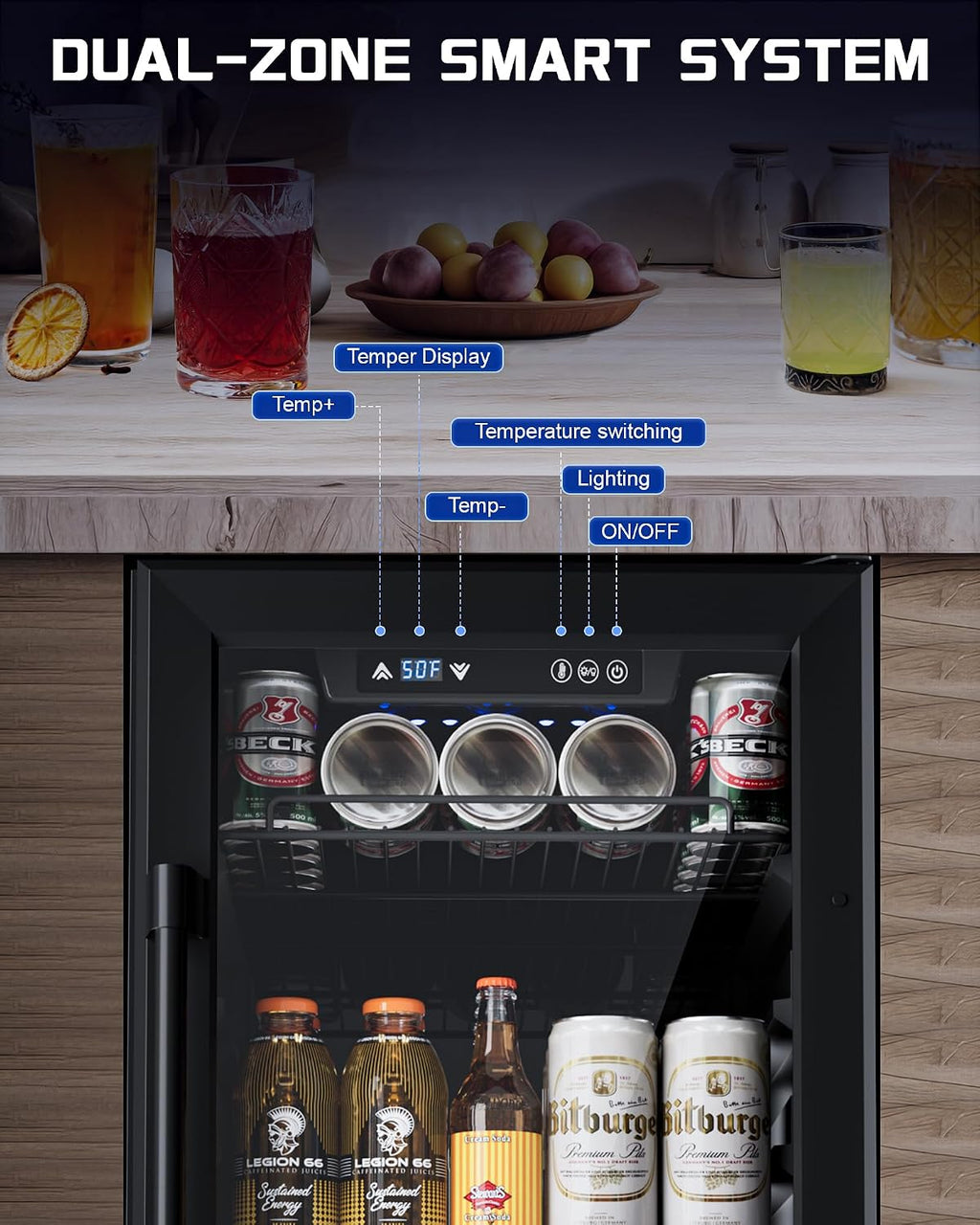 18'' Beverage Refrigerator, 160-Can Built-in or Freestanding Beverage Cooler with Four Adjustable Leveling Feet and Adjustable Shelves for Soda, Beer, Water, and Wine – Perfect for Home, Office, or Ba