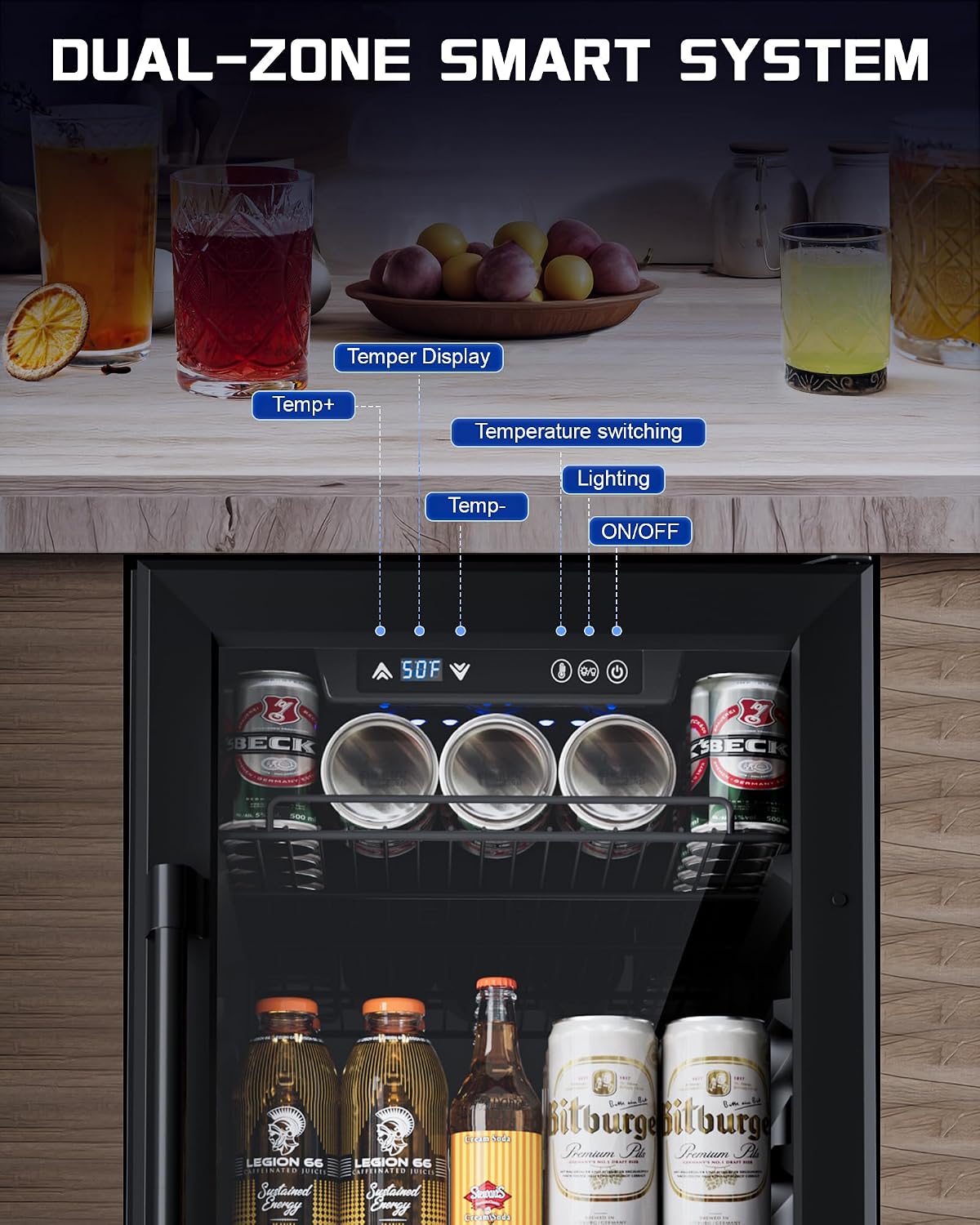 18'' Beverage Refrigerator, 160-Can Built-in or Freestanding Beverage Cooler with Four Adjustable Leveling Feet and Adjustable Shelves for Soda, Beer, Water, and Wine – Perfect for Home, Office, or Ba