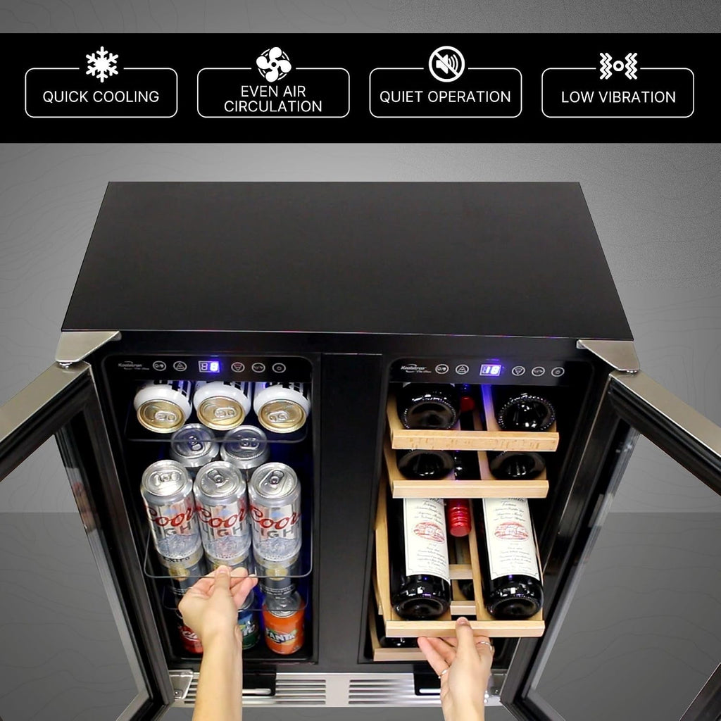Koolatron 18 Bottle 56 Can Wine Fridge – Wine Cooler with Glass Door, 150 L Beverage Can Refrigerator, Digital Temperature Control/Dual temperature zone, Ideal for White,Red & Sparkling Wine