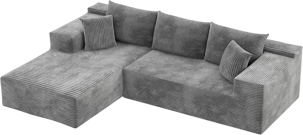 VICTONE 108' Cloud Sectional Couches, Boneless Couch Modular L-Shaped Sofa with Deep Seat, Modern Comfort Upholstered Sofas for Living Room, No Assembly Required (Corduroy, Grey)